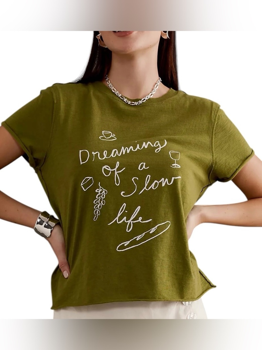 NWOT - Anthropologie Maeve Dreaming of a Slow Life Graphic Tee Olive Green Small